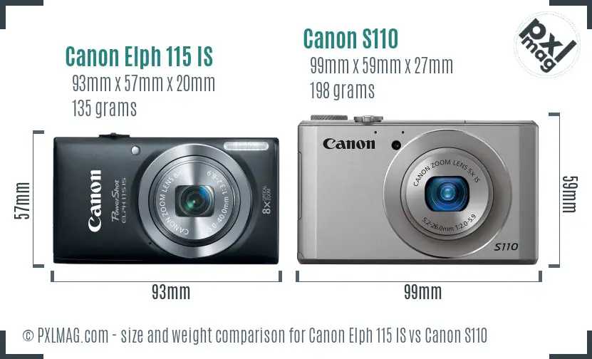 Canon Elph 115 IS vs Canon S110 size comparison Canon Elph 115 IS vs Canon S110 size comparison