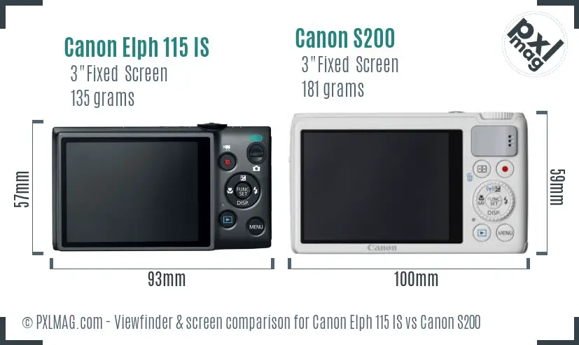Canon Elph 115 IS vs Canon S200 Screen and Viewfinder comparison Canon Elph 115 IS vs Canon S200 Screen and Viewfinder comparison