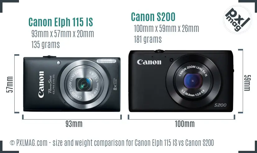 Canon Elph 115 IS vs Canon S200 size comparison Canon Elph 115 IS vs Canon S200 size comparison