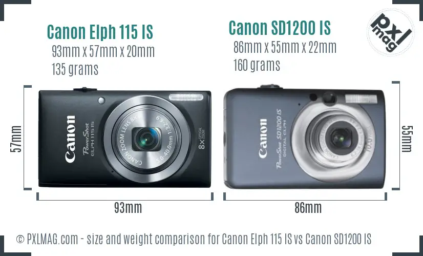 Canon Elph 115 IS vs Canon SD1200 IS size comparison