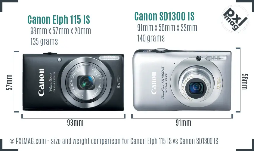 Canon Elph 115 IS vs Canon SD1300 IS size comparison