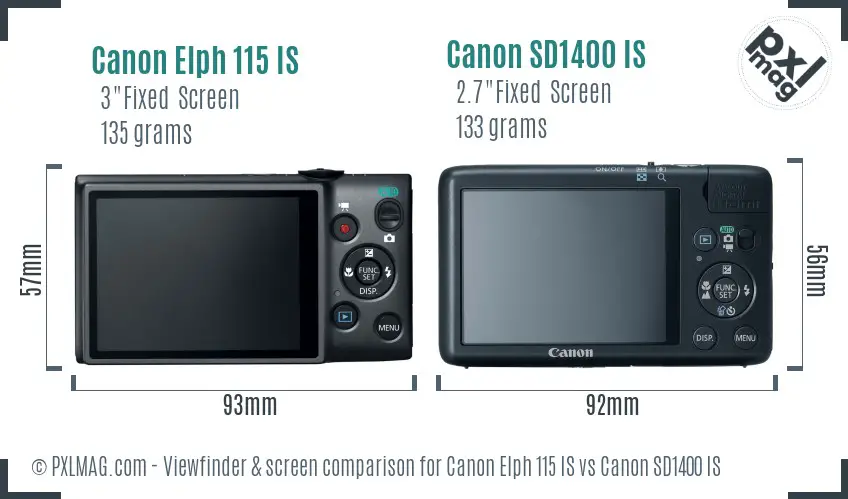 Canon Elph 115 IS vs Canon SD1400 IS Screen and Viewfinder comparison