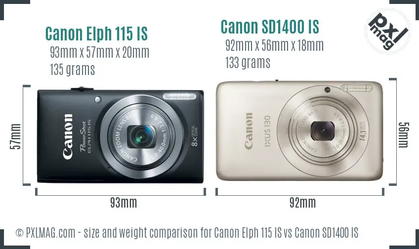 Canon Elph 115 IS vs Canon SD1400 IS size comparison