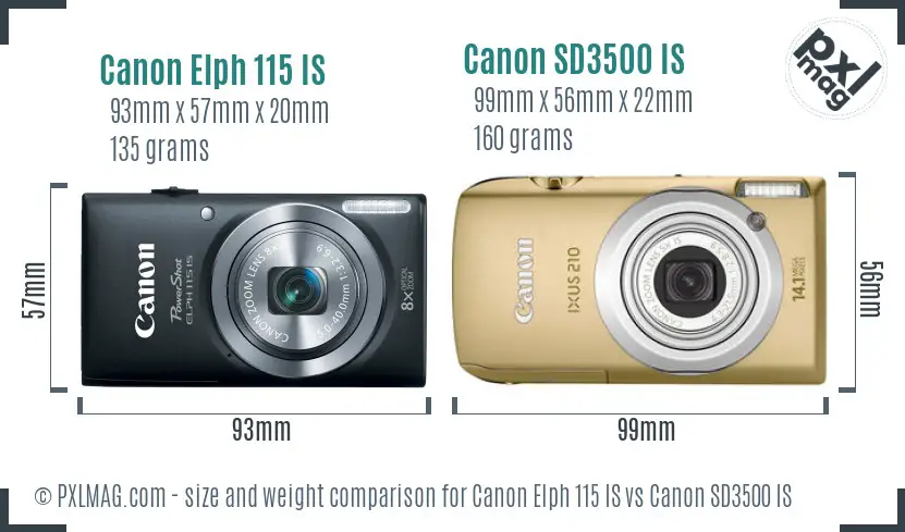 Canon Elph 115 IS vs Canon SD3500 IS size comparison