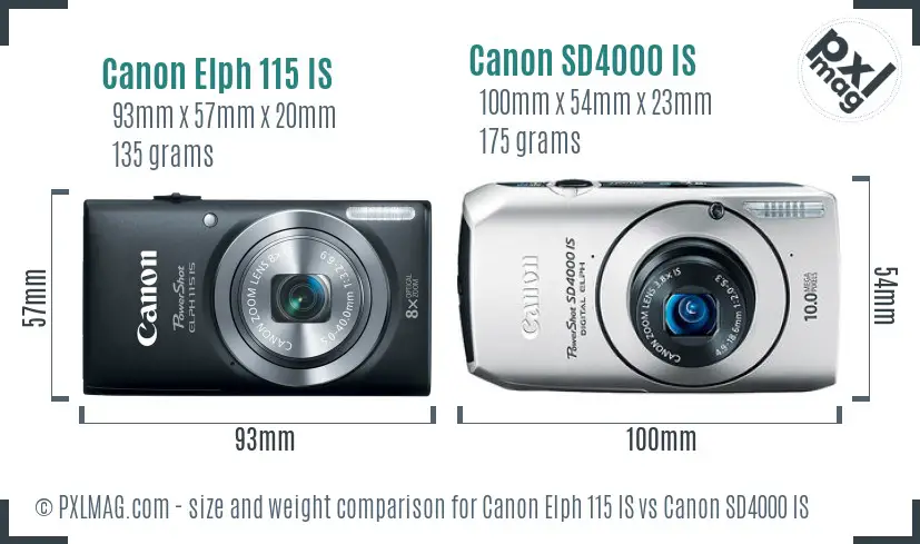 Canon Elph 115 IS vs Canon SD4000 IS size comparison
