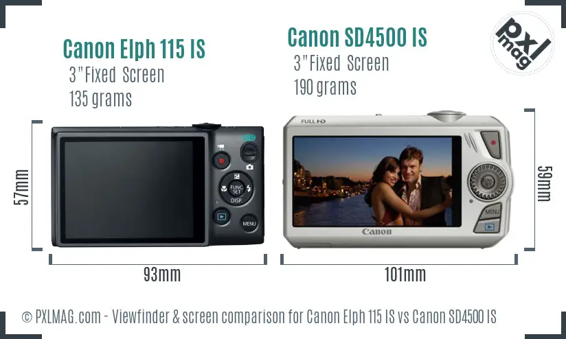 Canon Elph 115 IS vs Canon SD4500 IS Screen and Viewfinder comparison Canon Elph 115 IS vs Canon SD4500 IS Screen and Viewfinder comparison