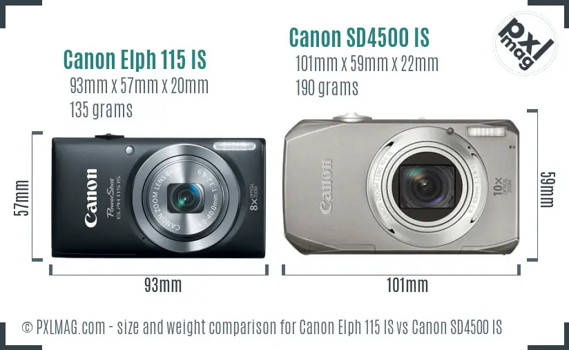Canon Elph 115 IS vs Canon SD4500 IS size comparison Canon Elph 115 IS vs Canon SD4500 IS size comparison