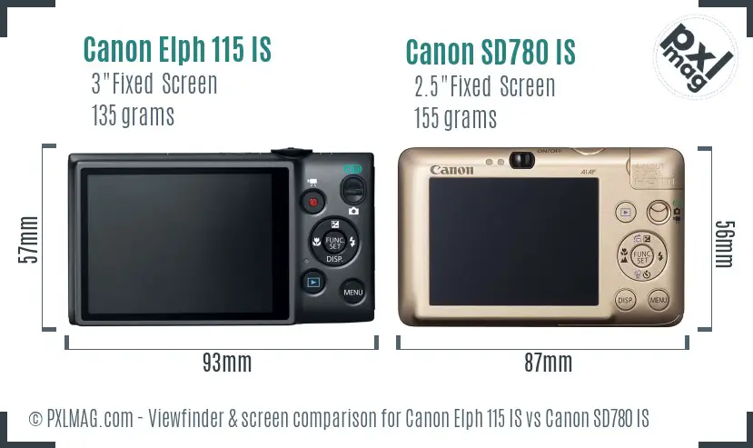 Canon Elph 115 IS vs Canon SD780 IS Screen and Viewfinder comparison Canon Elph 115 IS vs Canon SD780 IS Screen and Viewfinder comparison