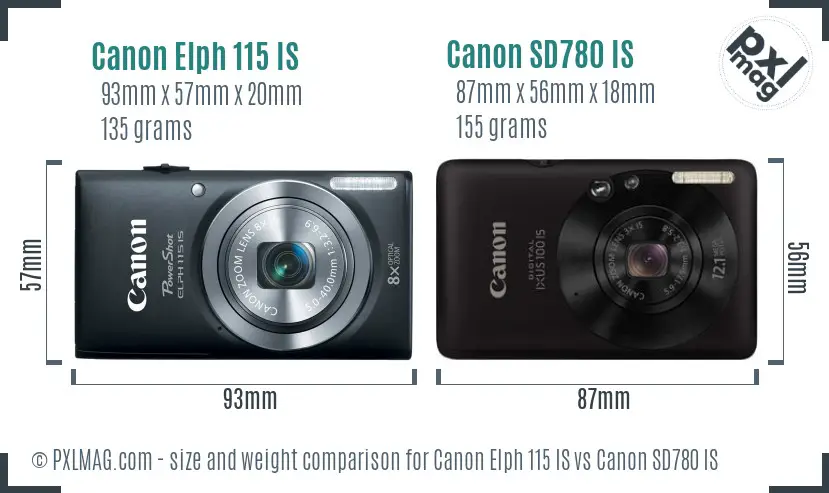 Canon Elph 115 IS vs Canon SD780 IS size comparison Canon Elph 115 IS vs Canon SD780 IS size comparison