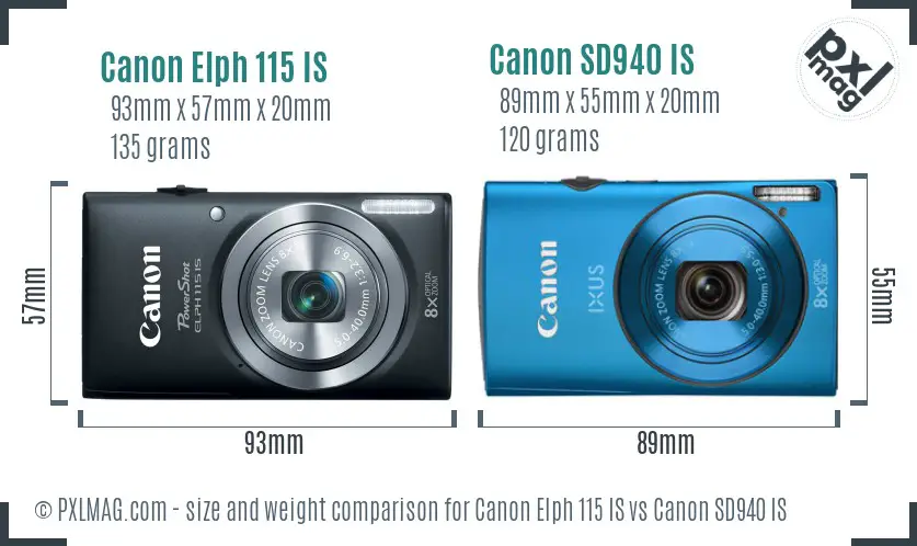 Canon Elph 115 IS vs Canon SD940 IS size comparison