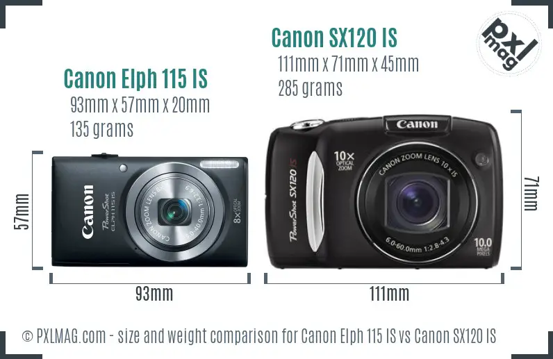 Size comparison between Canon Elph 115 IS and Canon PowerShot SX120 IS