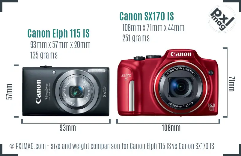 Canon Elph 115 IS vs Canon SX170 IS size comparison Canon Elph 115 IS vs Canon SX170 IS size comparison