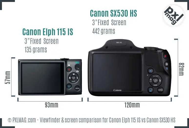 Canon Elph 115 IS vs Canon SX530 HS Screen and Viewfinder comparison Canon Elph 115 IS vs Canon SX530 HS Screen and Viewfinder comparison