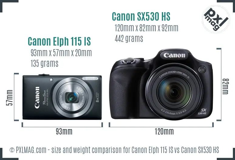 Canon Elph 115 IS vs Canon SX530 HS size comparison Canon Elph 115 IS vs Canon SX530 HS size comparison