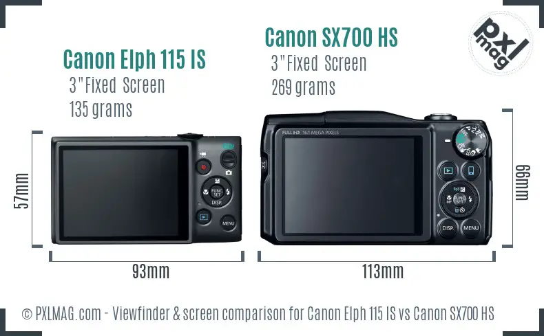 Canon Elph 115 IS vs Canon SX700 HS Screen and Viewfinder comparison Canon Elph 115 IS vs Canon SX700 HS Screen and Viewfinder comparison