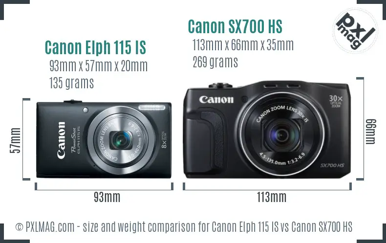 Canon Elph 115 IS vs Canon SX700 HS size comparison Canon Elph 115 IS vs Canon SX700 HS size comparison