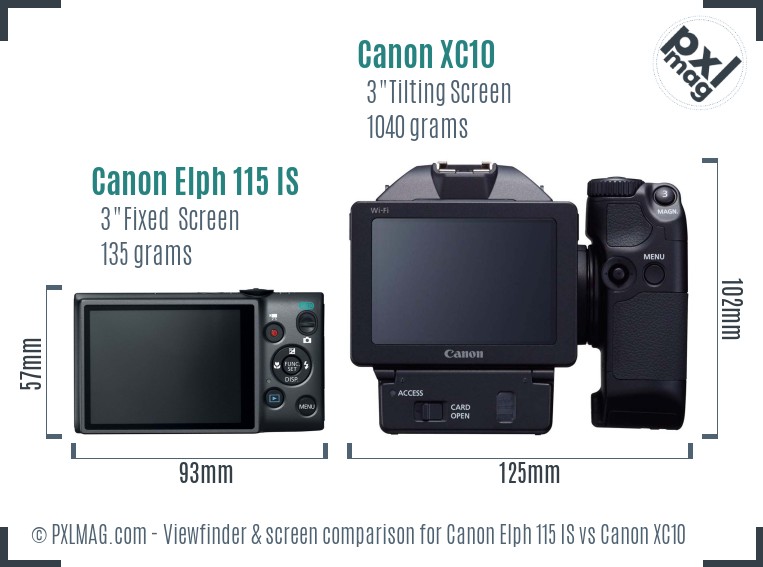 Canon Elph 115 IS vs Canon XC10 Screen and Viewfinder comparison
