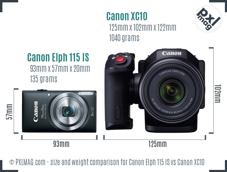 Canon Elph 115 IS vs Canon XC10 size comparison