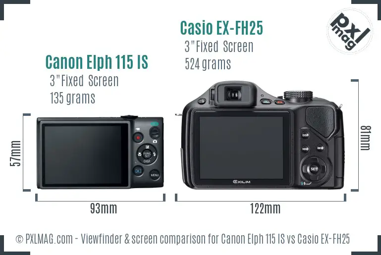 Canon Elph 115 IS vs Casio EX-FH25 Screen and Viewfinder comparison Canon Elph 115 IS vs Casio EX-FH25 Screen and Viewfinder comparison
