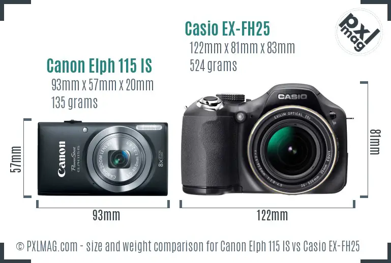 Canon Elph 115 IS vs Casio EX-FH25 size comparison Canon Elph 115 IS vs Casio EX-FH25 size comparison