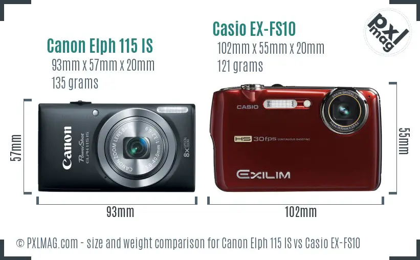 Canon Elph 115 IS vs Casio EX-FS10 size comparison