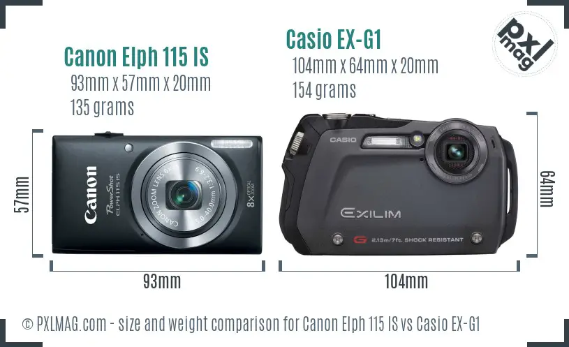 Canon Elph 115 IS vs Casio EX-G1 size comparison