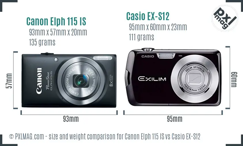 Canon Elph 115 IS vs Casio EX-S12 size comparison