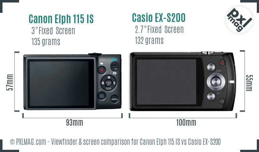 Canon Elph 115 IS vs Casio EX-S200 Screen and Viewfinder comparison