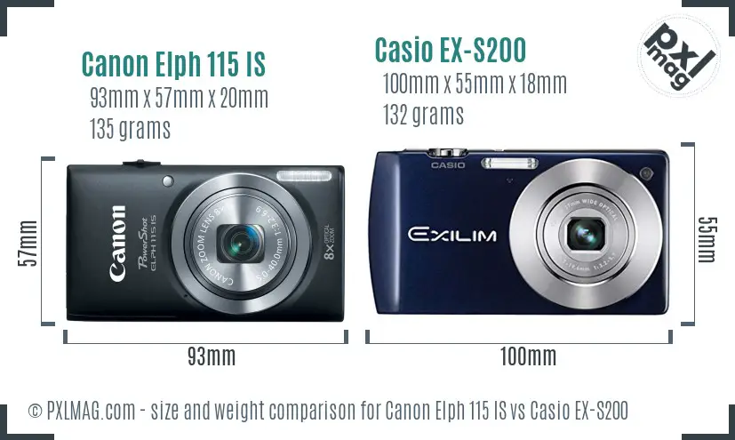 Canon Elph 115 IS vs Casio EX-S200 size comparison