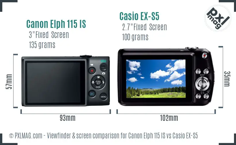 Canon Elph 115 IS vs Casio EX-S5 Screen and Viewfinder comparison