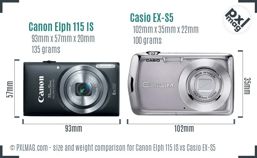 Canon Elph 115 IS vs Casio EX-S5 size comparison
