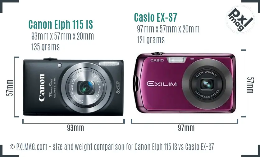 Canon Elph 115 IS vs Casio EX-S7 size comparison Canon Elph 115 IS vs Casio EX-S7 size comparison