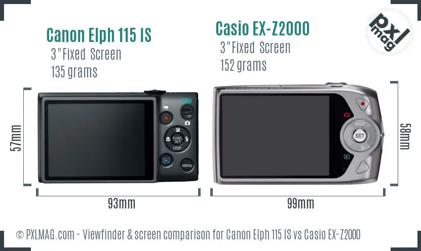 Canon Elph 115 IS vs Casio EX-Z2000 Screen and Viewfinder comparison