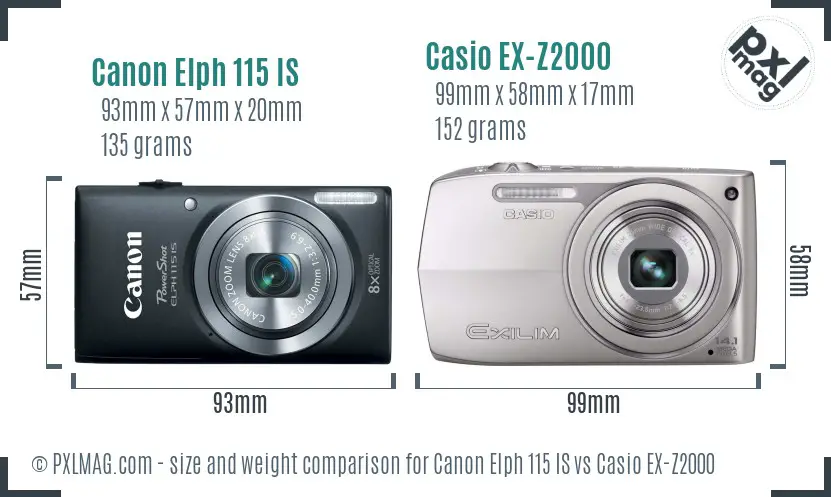 Canon Elph 115 IS vs Casio EX-Z2000 size comparison