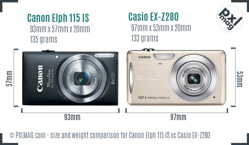 Canon Elph 115 IS vs Casio EX-Z280 size comparison