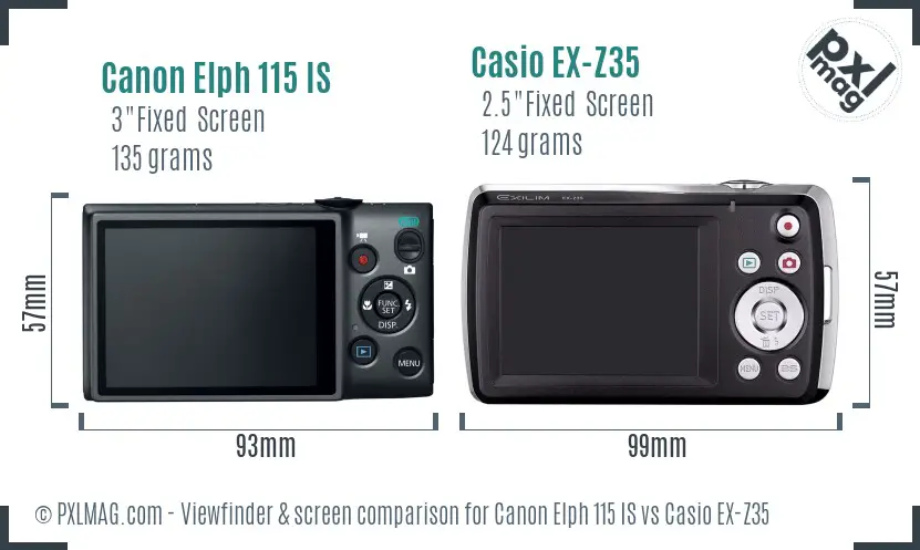 Canon Elph 115 IS vs Casio EX-Z35 Screen and Viewfinder comparison