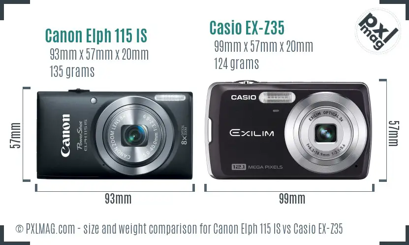 Canon Elph 115 IS vs Casio EX-Z35 size comparison