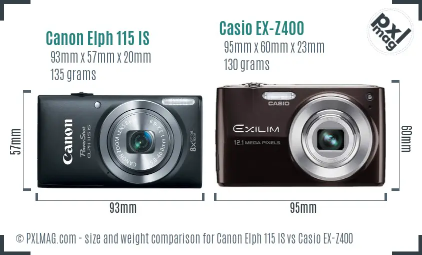 Canon Elph 115 IS vs Casio EX-Z400 size comparison