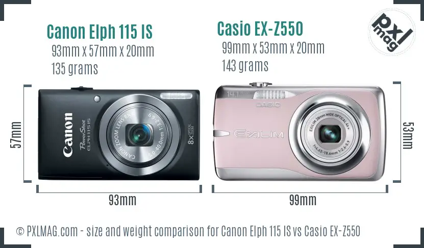 Canon Elph 115 IS vs Casio EX-Z550 size comparison