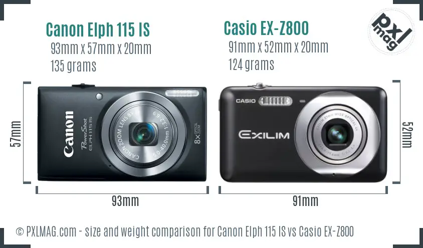 Canon Elph 115 IS vs Casio EX-Z800 size comparison
