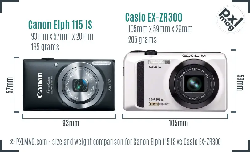 Canon Elph 115 IS vs Casio EX-ZR300 size comparison