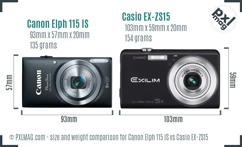 Canon Elph 115 IS vs Casio EX-ZS15 size comparison