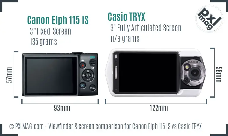 Canon Elph 115 IS vs Casio TRYX Screen and Viewfinder comparison