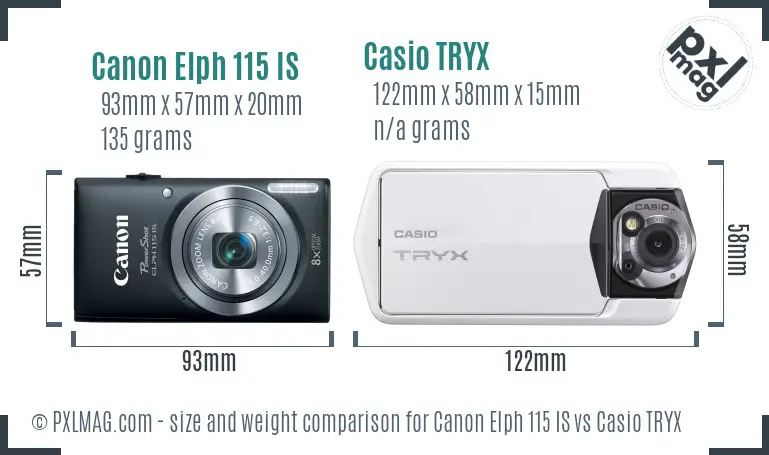 Canon Elph 115 IS vs Casio TRYX size comparison