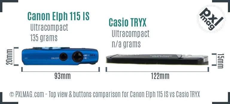 Canon Elph 115 IS vs Casio TRYX top view buttons comparison