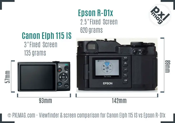 Canon Elph 115 IS vs Epson R-D1x Screen and Viewfinder comparison Canon Elph 115 IS vs Epson R-D1x Screen and Viewfinder comparison