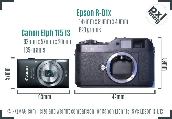 Canon Elph 115 IS vs Epson R-D1x size comparison Canon Elph 115 IS vs Epson R-D1x size comparison