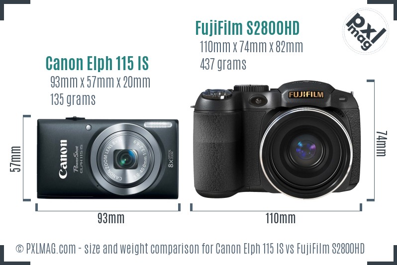 Canon Elph 115 IS vs FujiFilm S2800HD size comparison Canon Elph 115 IS vs FujiFilm S2800HD size comparison