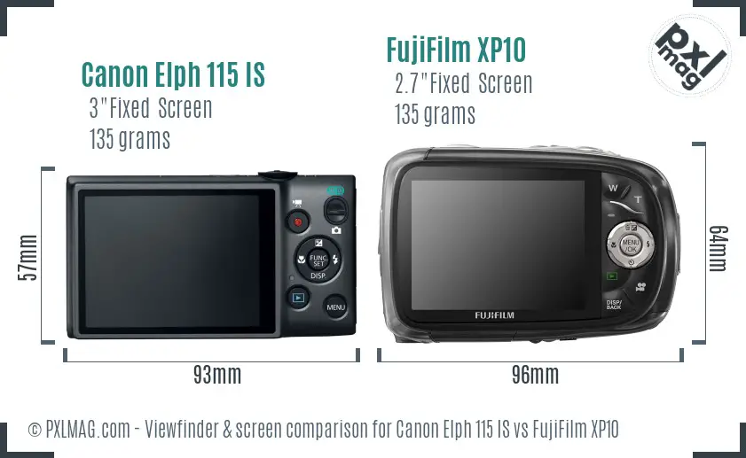 Canon Elph 115 IS vs FujiFilm XP10 Screen and Viewfinder comparison