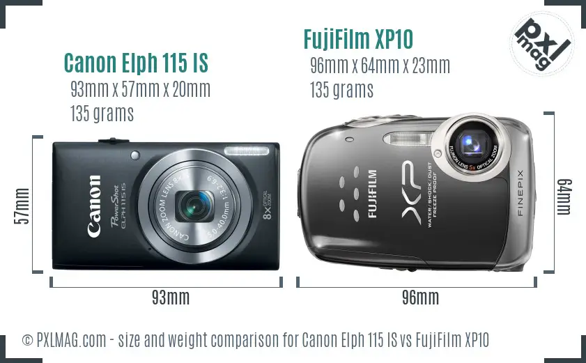 Canon Elph 115 IS vs FujiFilm XP10 size comparison